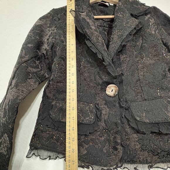 Beverly's Dark Lace Accent Beaded Button Blazer Medium Witchy Whimsigoth Fairy - Picture 5 of 9